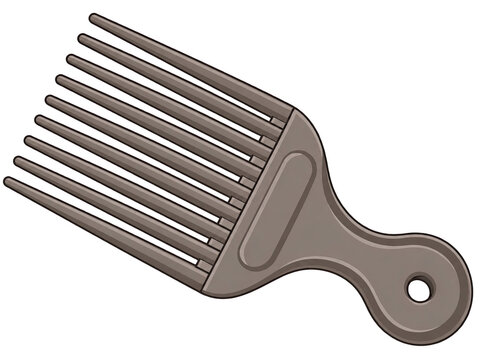 Gray Wide Tooth Afro Pick Comb with Handle  Flat Illustration Isolated For Beauty Design