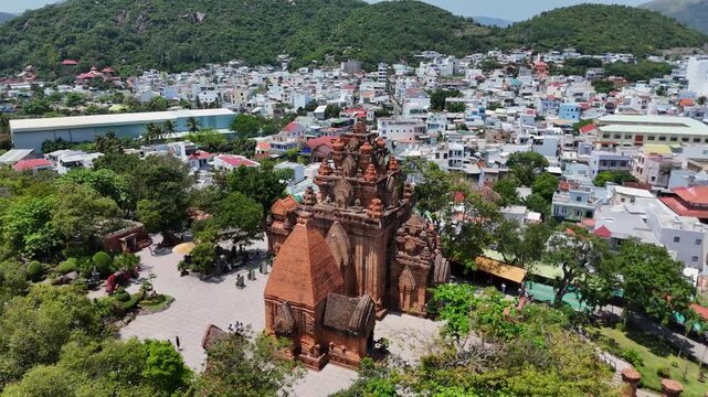Ponagar (Po Nagar) towers on Cai river bank in Nha Trang city, Vietnam.
