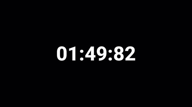 2 Minute Countdown Digital Timer Animation,  two minute Countdown Timer Animation from 2 minute to 0 second on black background.
