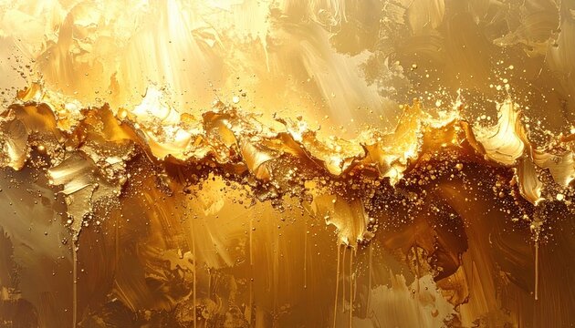 Golden metallic sparkle splatter border with foil flecks and brush strokes
