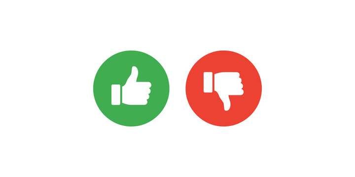 Green and red circular thumbs up and thumbs down icons for voting evaluation or status notification.