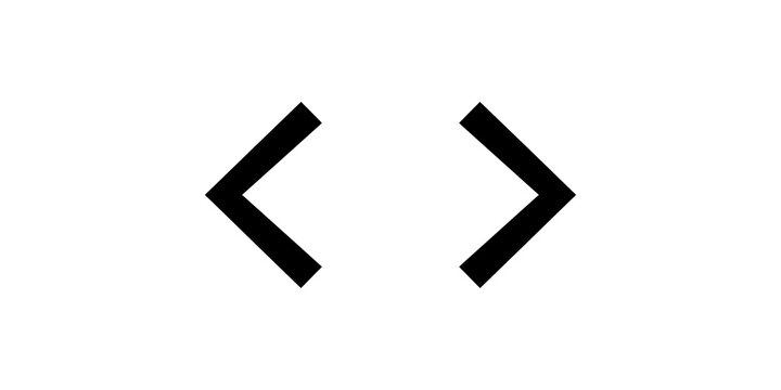 Black angular brackets for coding syntax or navigation buttons on web developer interface software.
