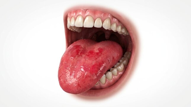3D Medical Illustration of Glossitis and Tongue Inflammation