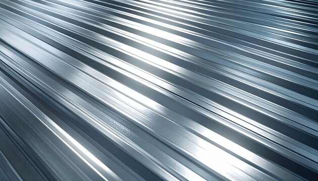 Corrugated galvanized metal sheet with parallel silver ridges, realistic industrial surface texture, construction material product photography, soft studio shadows