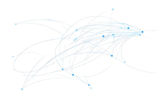 Abstract network of interconnected lines and nodes presents a complex light blue vector illustration