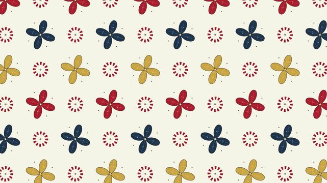 Repeating Floral Batik Pattern in Red Navy and Mustard