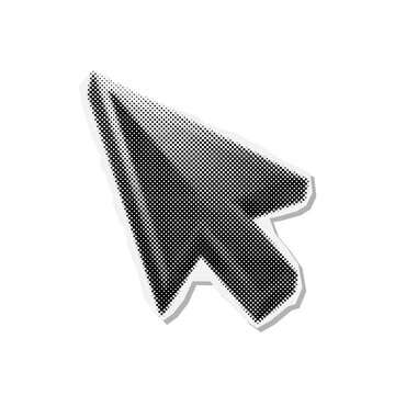 Halftone Computer Mouse Cursor Sticker Icon. Additional Visible Detail Includes Pointer.