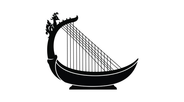Ornate harp vector silhouette isolated on white background