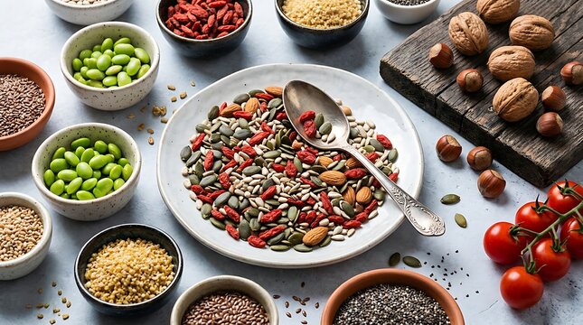 Healthy superfood mix with goji berries pumpkin seeds nuts and