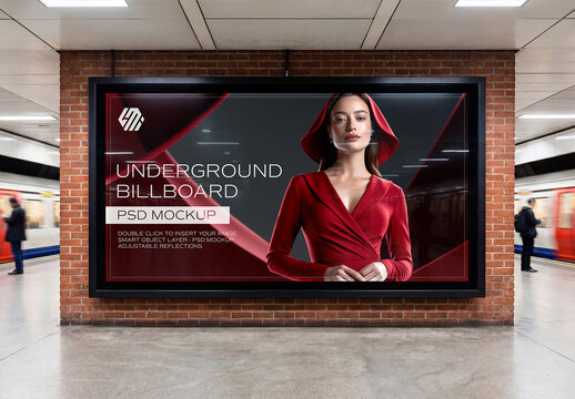 Horizontal Billboard in London Underground Station Mockup &ndash; Front View