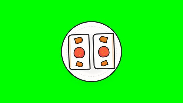 Cartoon breakfast plates with sandwiches on green screen