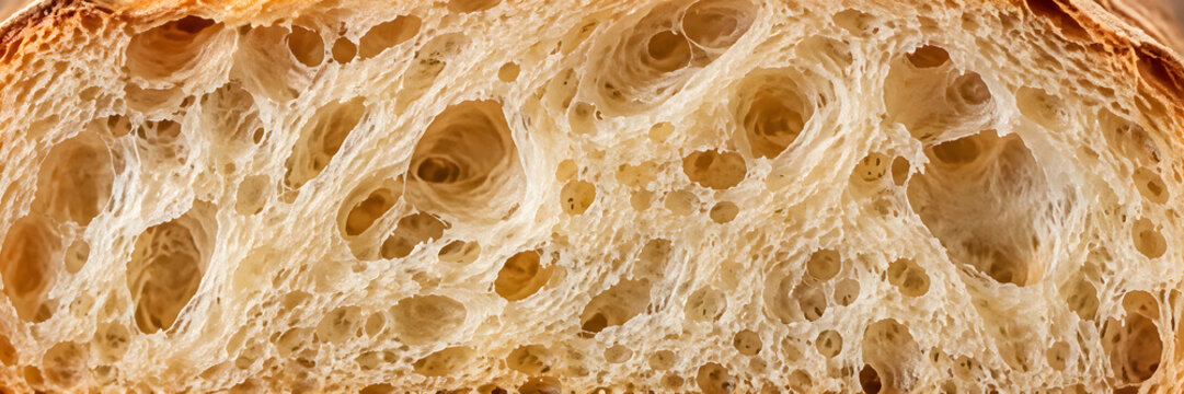 Airy artisan bread crumb macro texture