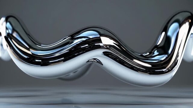 Mesmerizing animation featuring a stream of molten chrome forming a dynamic, undulating wave, its polished surface reflecting light as it smoothly transforms in a perfect loop