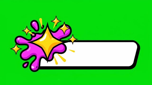 Vibrant Comic Lower Third with pink paint splash and yellow star on white text bar over green screen ideal for gaming videos and creative social media overlays.