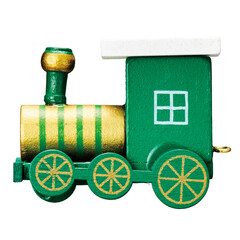 Green and gold wooden toy locomotive for Christmas © sawa