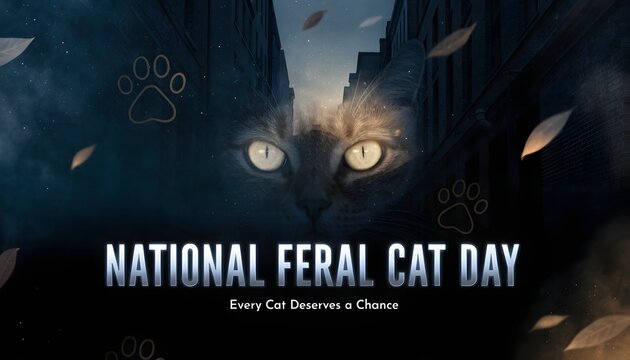 Artistic banner for national feral cat day with feline eyes