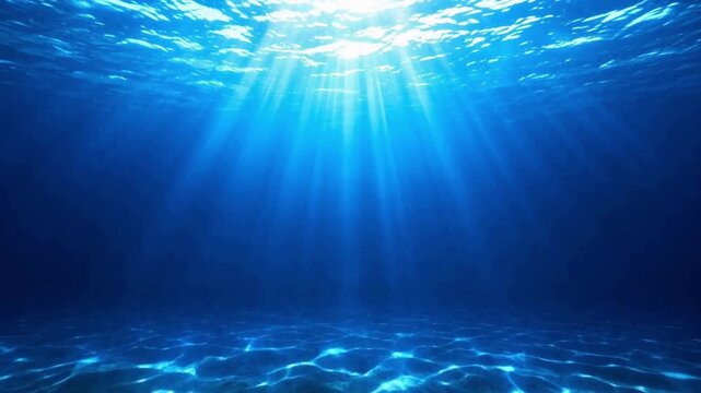 Deep blue underwater sun rays penetrating deep ocean with pool caustics dynamic background