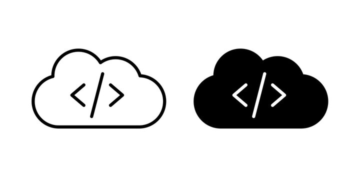 Cloud code icon flat outline in black