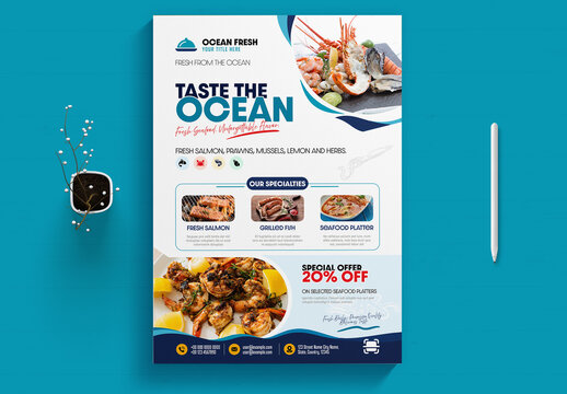 Ocean Fresh Seafood Flyer Template for Restaurant Promotion