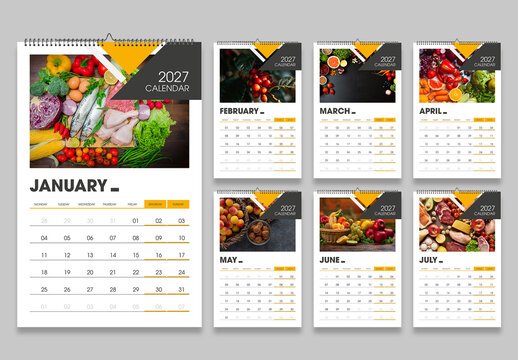 2027 Food Calendar Template with Fresh Fruits