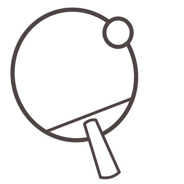 Hand drawn table tennis paddle and ball line art icon. Simple ping pong equipment for club activities isolated on white background.