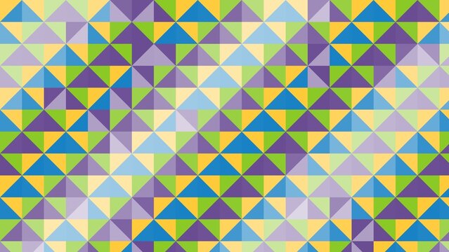 Colorful geometric mosaic of triangles arranged in a repeating tessellated pattern across the surface.