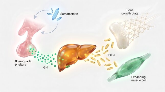 Medical illustration of liver function and cellular process in human body