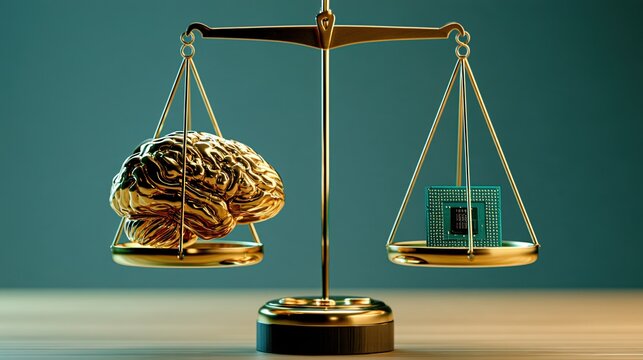 Balance Scale Featuring Brain and Processor on Opposing Sides