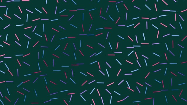 Colorful sprinklelike dashes scattered randomly across a dark green background in a lively festive pattern.