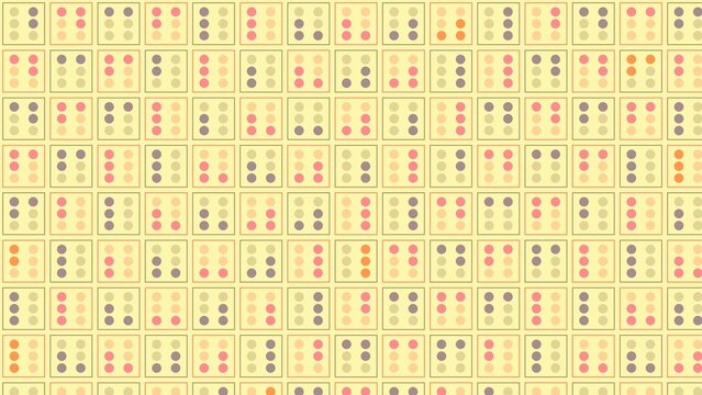 Repeating pattern of domino tiles with colorful dots arranged in neat rows