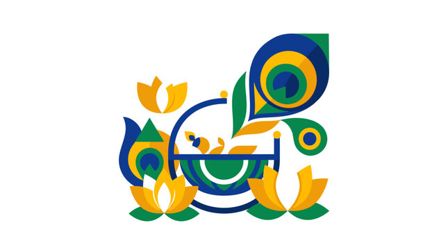 Divine Birth Celebration, A minimalist vector graphic celebrating the sacred Janmashtami festival