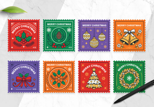 Colorful Decorative Christmas Stamp Design