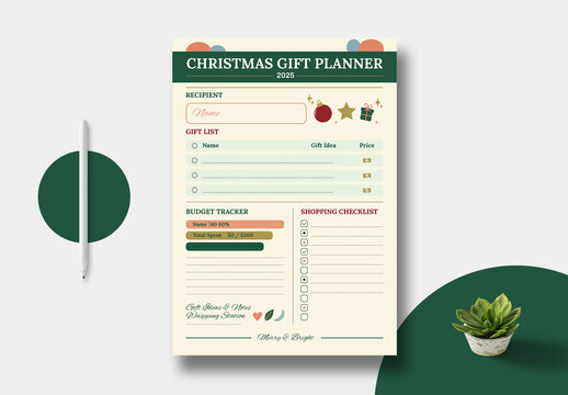 Christmas Gift Planner Design Template layout