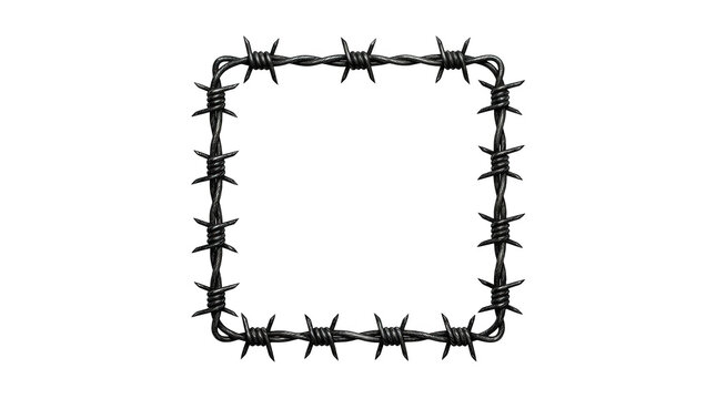 Square frame made of barbed wire isolated on transparent background