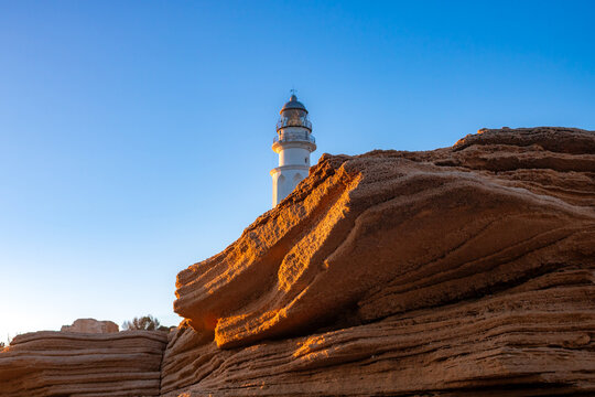 View of the Trafalgar lighthouse in Ca&ntilde;os de Meca, Cadiz, Andalusia, Spain