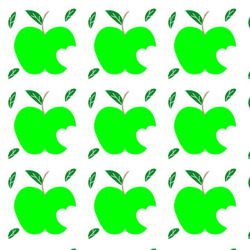  Bright green apple with heart shaped bite mark seamless background
