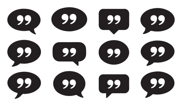 Black quote bubble icons with speech marks for testimonials and customer feedback design work.