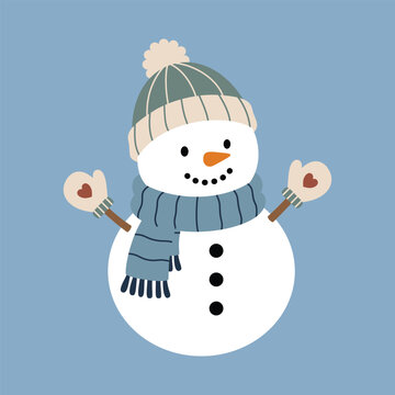 A simple snowman illustration with classic winter elements, suitable for holiday design, seasonal branding, packaging, labels, pattern, book illustration, and festive graphic projects.