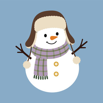 A simple snowman illustration with classic winter elements, suitable for holiday design, seasonal branding, packaging, labels, pattern, book illustration, and festive graphic projects.