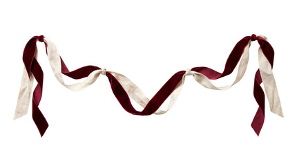 Draped red velvet and linen holiday ribbon garland
