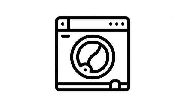 Animated washing machine line icons on transparent background