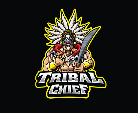 Tribal Chief Warrior Mascot Logo Illustration