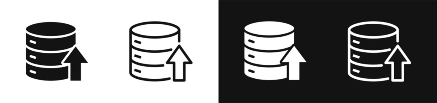 Database server upload arrow data transfer migration icon set vector illustration