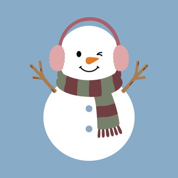 A simple snowman illustration with classic winter elements, suitable for holiday design, seasonal branding, packaging, labels, pattern, book illustration, and festive graphic projects.