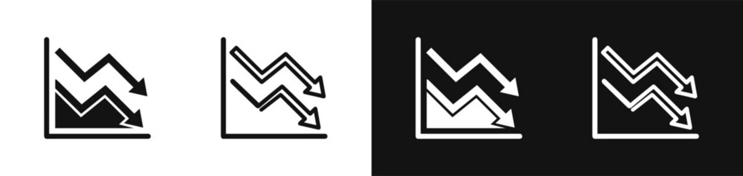 Downward financial chart graph economic decline crisis vector icon set