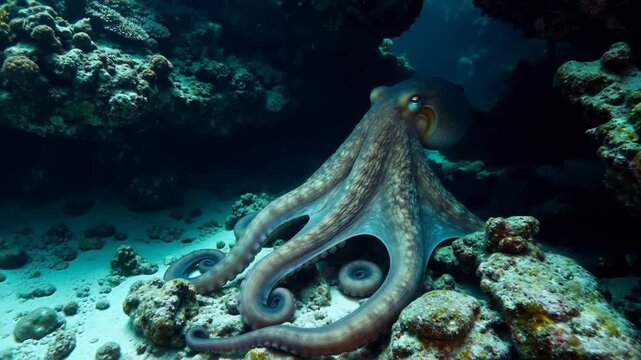 Octopus Resting on Coral Reef