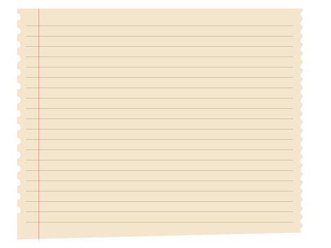 A vintage style sheet of lined paper with decorative scalloped edges isolated on white transparent background