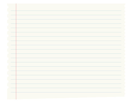 A single sheet of lined white paper with perforated edges on a clean background transparent background