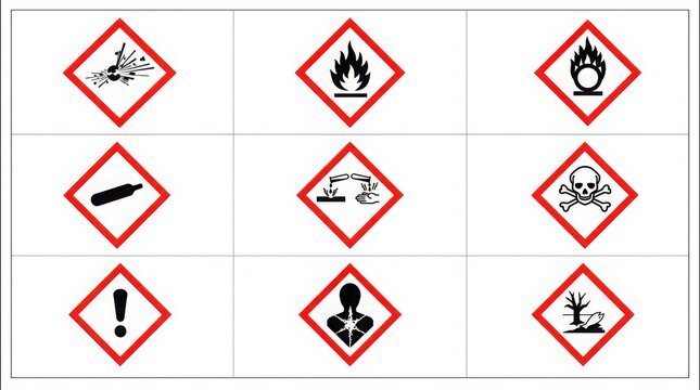 Global hazardous substances safety symbols guide featuring flammable