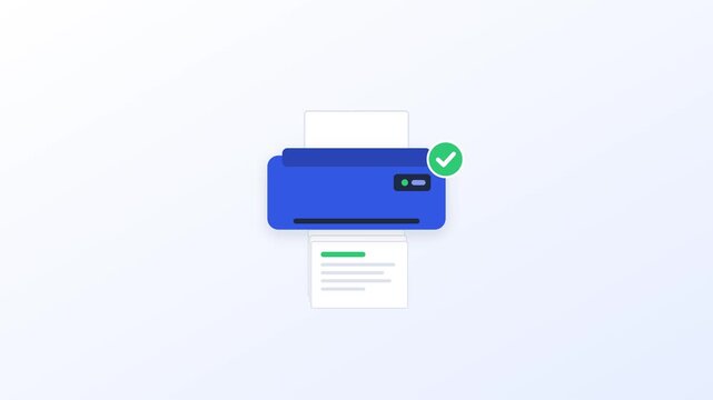 Office printer printing documents flat animation seamless loop
